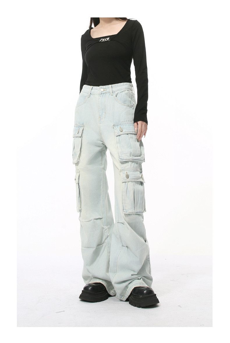 Japanese Brand × Jean Multi-pocket straight-leg wide-leg loose washed cargo jeans Size US 32 / EU 48 - 3 Thumbnail