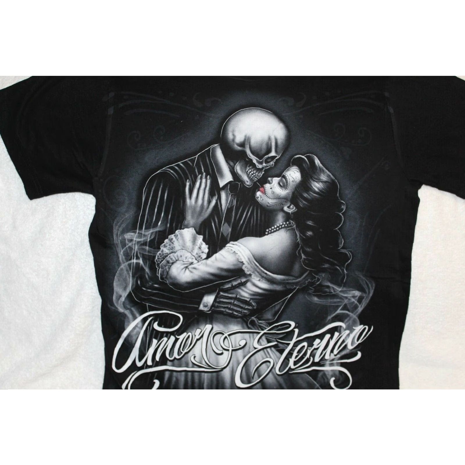 Vintage SKELETON DAY OF THE DEAD AMOR ETERNO LOVE GRAPHIC T-SHIRT Unisex Adult M Black Size US M / EU 48-50 / 2 - 2 Thumbnail