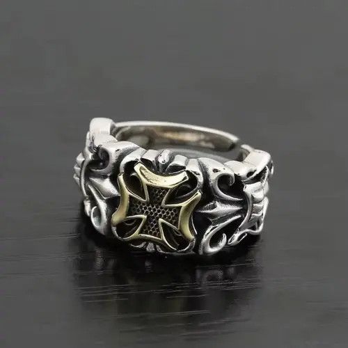VIBE Punk Big Cross Ring Resizable Retro Gothic Style Size ONE SIZE - 4 Thumbnail