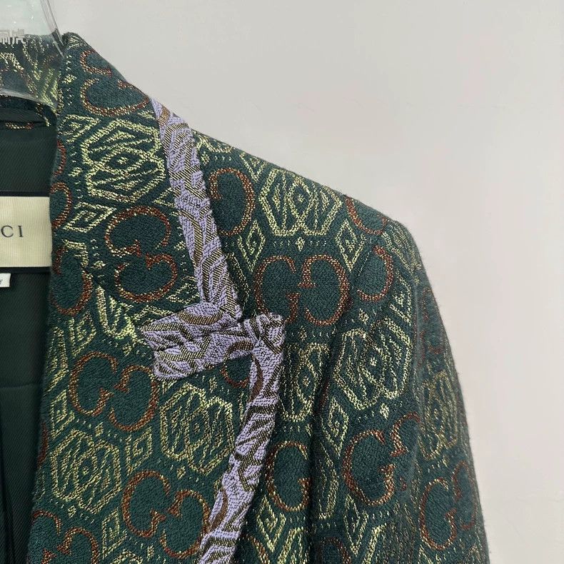 Gucci Gucci Dark green logo old flower full print lapel long-slee Size US XXS / EU 40 - 3 Thumbnail