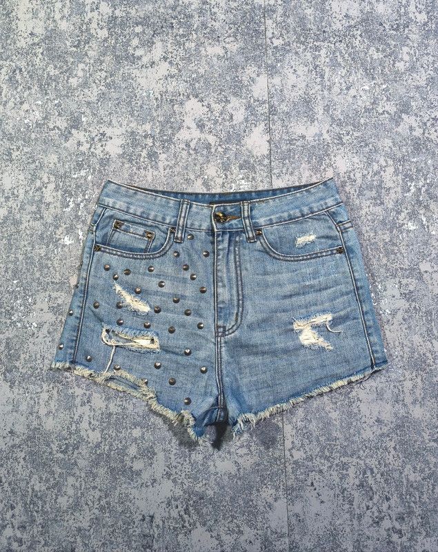 Hysteric Glamour × Miss Sixty Angels+Wings High Waist Studded Distressed Denim Shorts Size 28" / US 6 / IT 42 - 1 Thumbnail