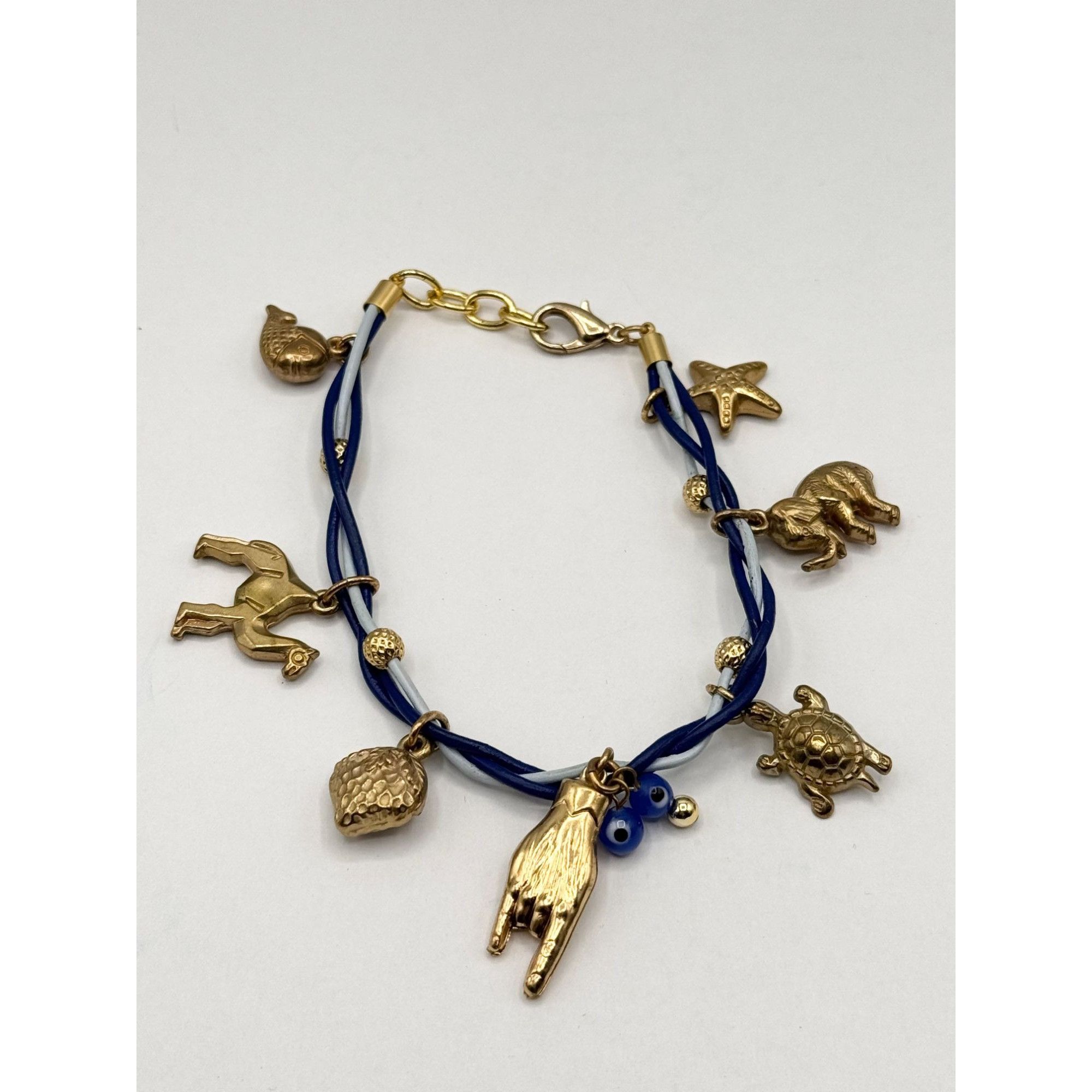 Vintage Braided two tone blue leather charm bracelet Size ONE SIZE - 3 Thumbnail