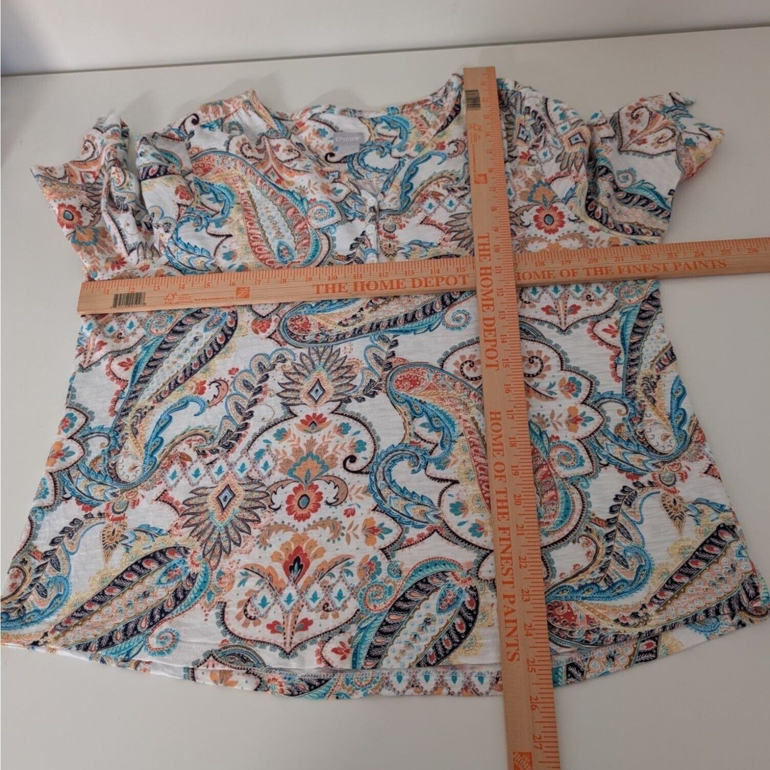 Designer Chicos 3 Paisley Boho Shirt Size XL White Cotton Modal Short Size XL / US 12-14 / IT 48-50 - 10 Thumbnail