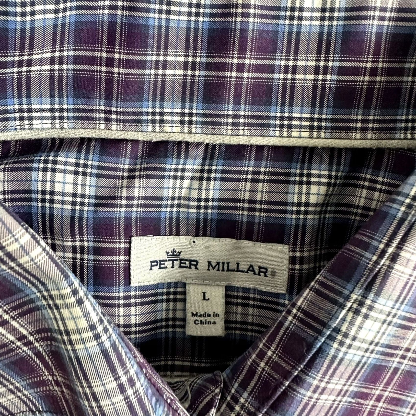 Peter Millar Peter Millar Button Down Shirt Large Purple Plaid Performance Stretch Cotton Men Size US L / EU 52-54 / 3 - 4 Thumbnail