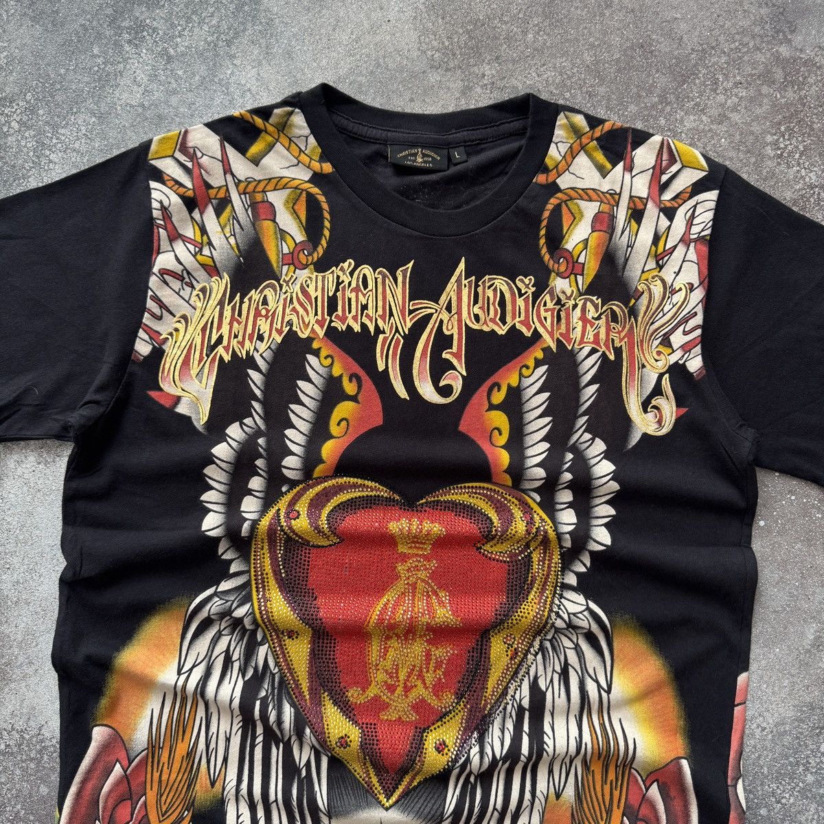 Ed Hardy Christian Audigier Y2K Rhinestones Virgin Maria T-Shirt Size US L / EU 52-54 / 3 - 4 Thumbnail