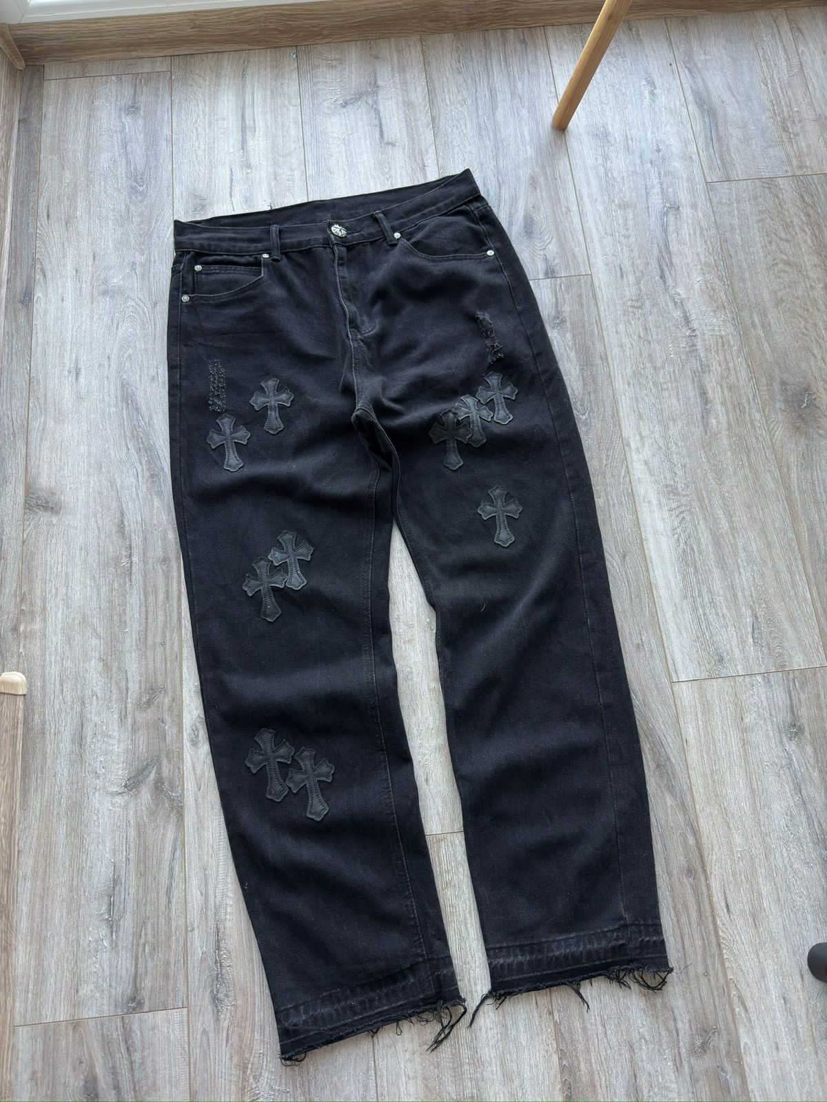 Other Gothic Chrome Patch Jeans Heards Y2K Streetwear Distressed Size US 33 - 2 Thumbnail