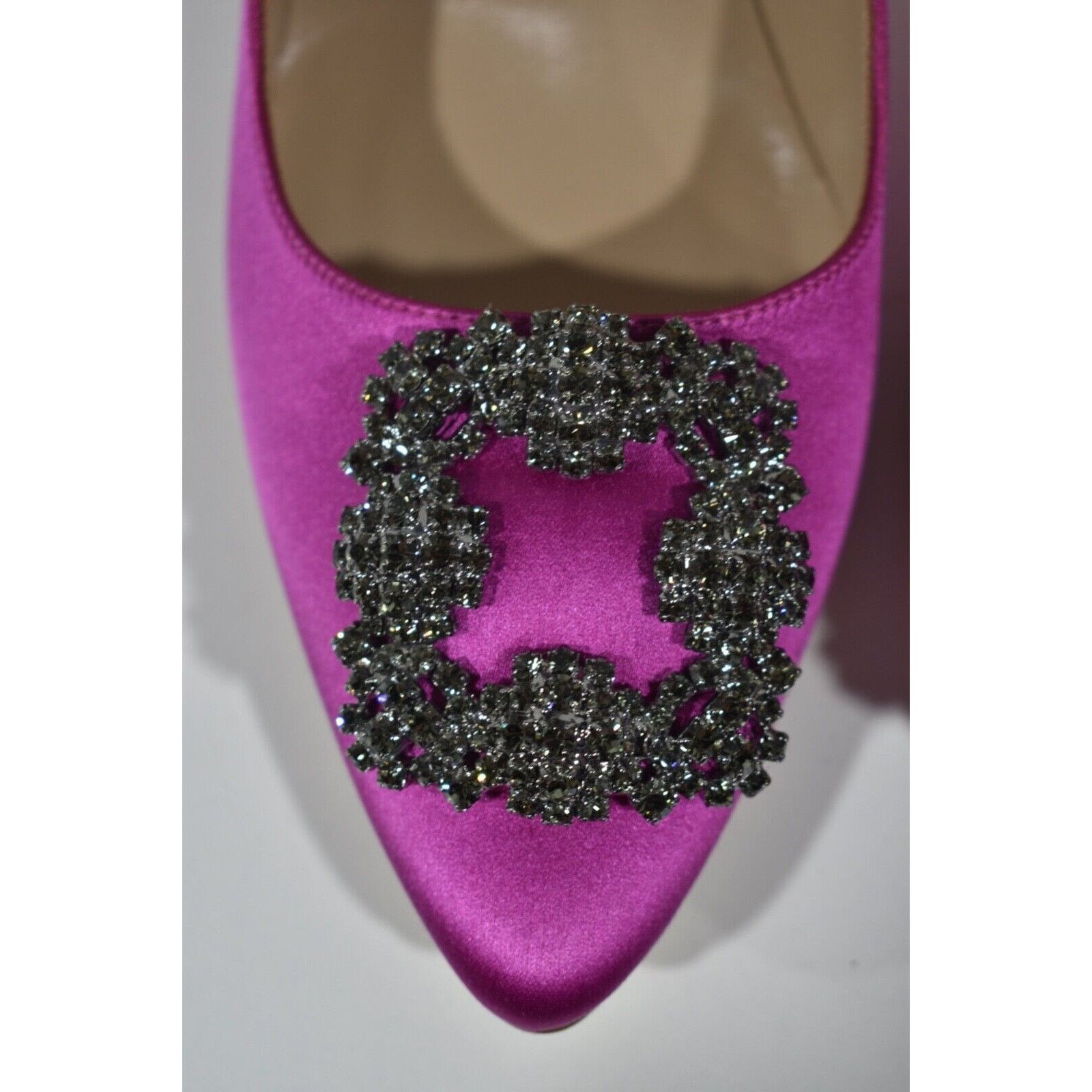 Manolo Blahnik Hangisi 105 Purple Pink Satin Crystal Heel 38