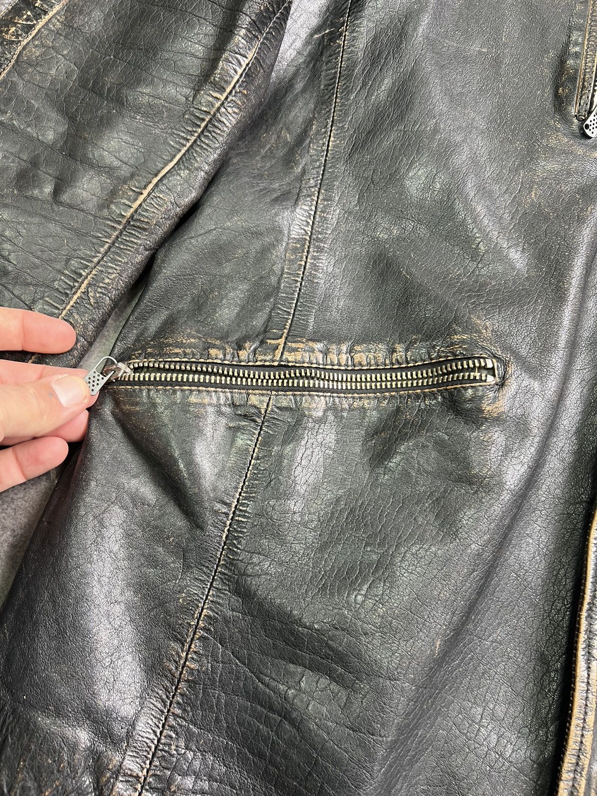 Diesel Vintage 90s Diesel crazy faded Leather moto coat jacket Size US XL / EU 56 / 4 - 11 Thumbnail