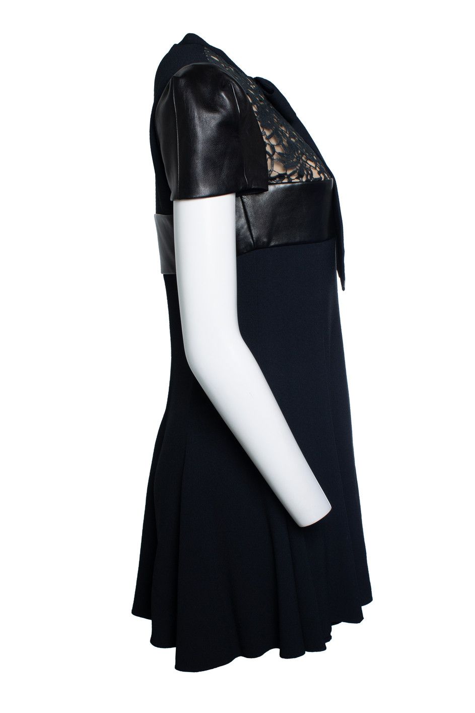 Saint Laurent Paris Saint Laurent, leather trim lace panel dress in black Size S / US 4 / IT 40 - 4 Thumbnail