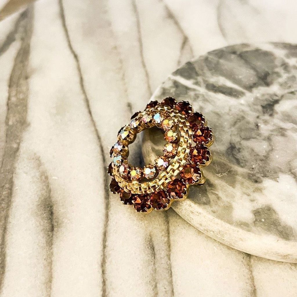 Vintage Vintage Topaz AB Crystal Brooch Pin Round Wreath Size ONE SIZE - 2 Thumbnail