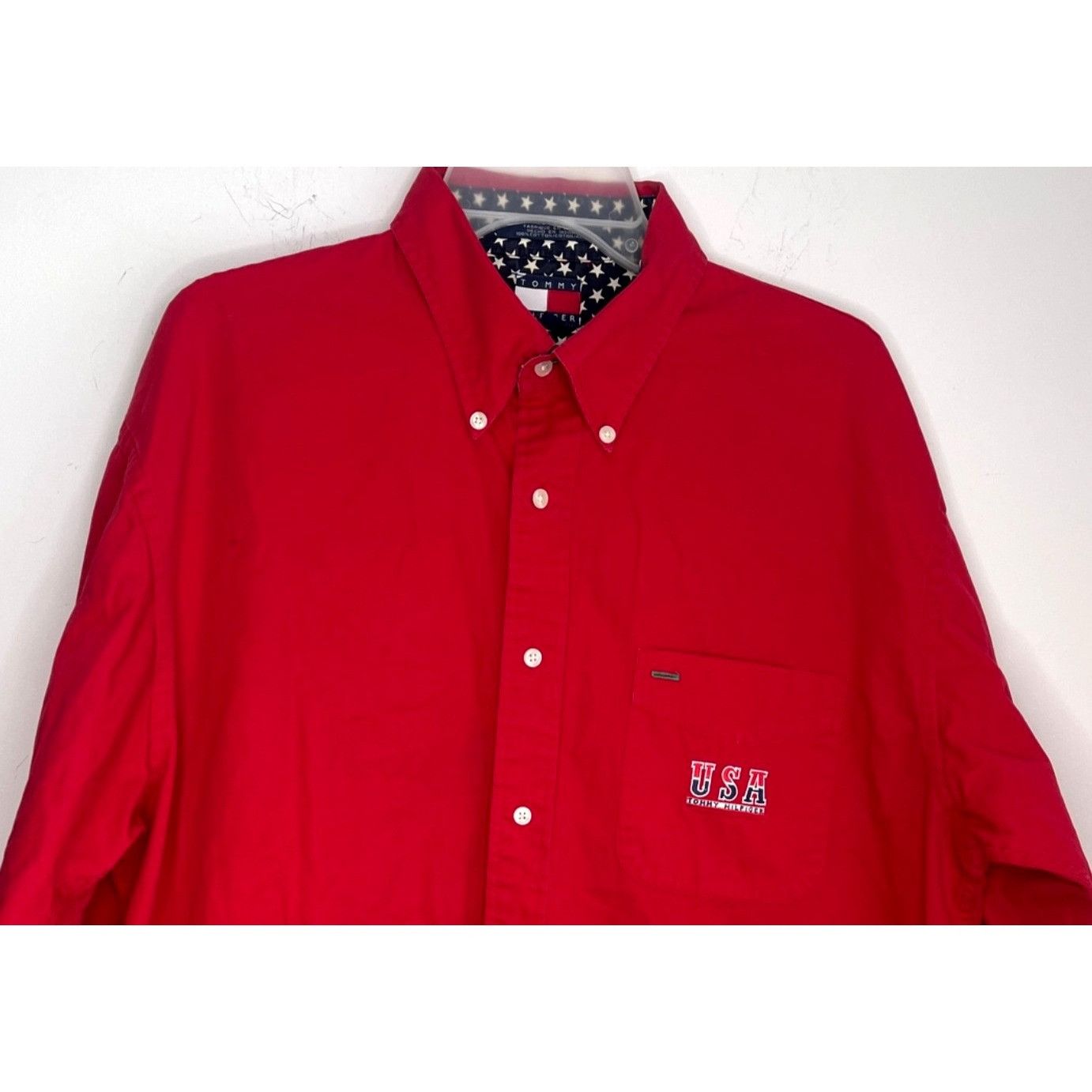 Vintage Tommy Hilfiger Button Down Red Shirt Patch XL