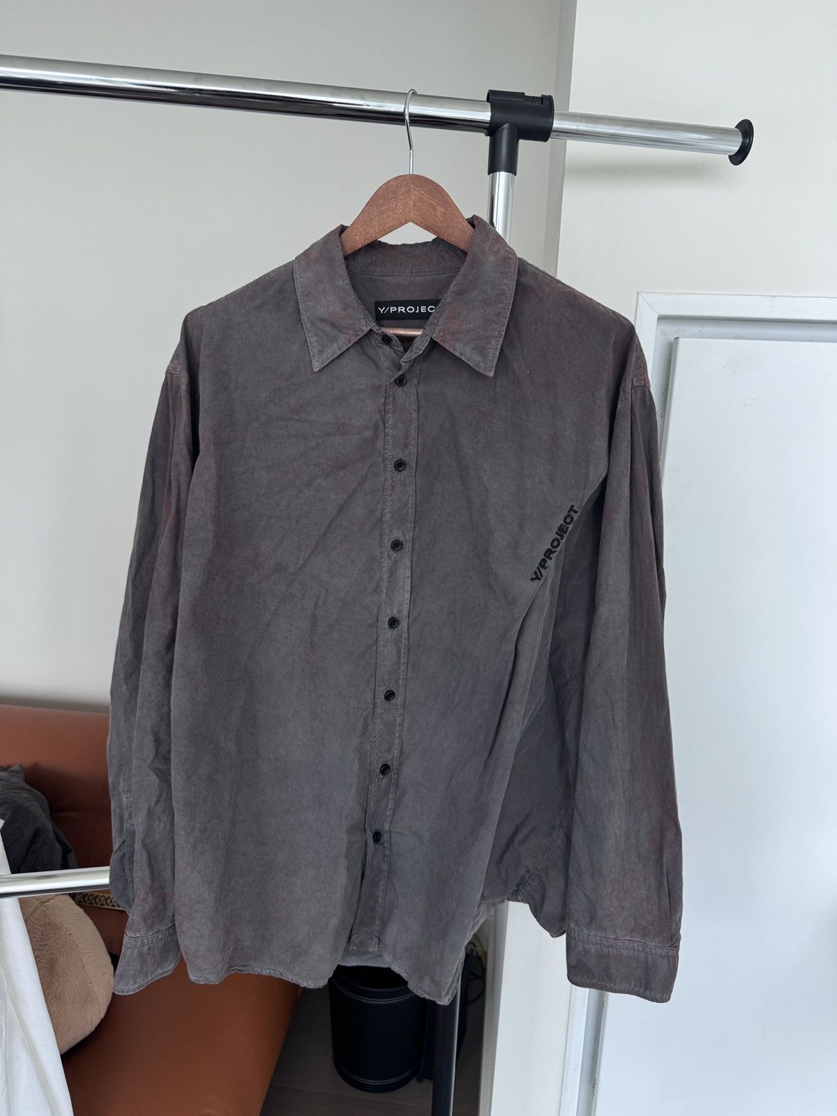 Y/PROJECT Pinched Logo Overshirt in Rust/Grey