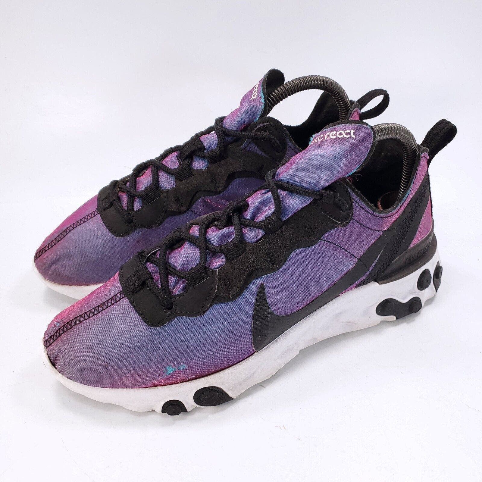 Nike React Element 55 Shoe Womens Size 7.5 CD6964 001 Purple Low Top Sneakers