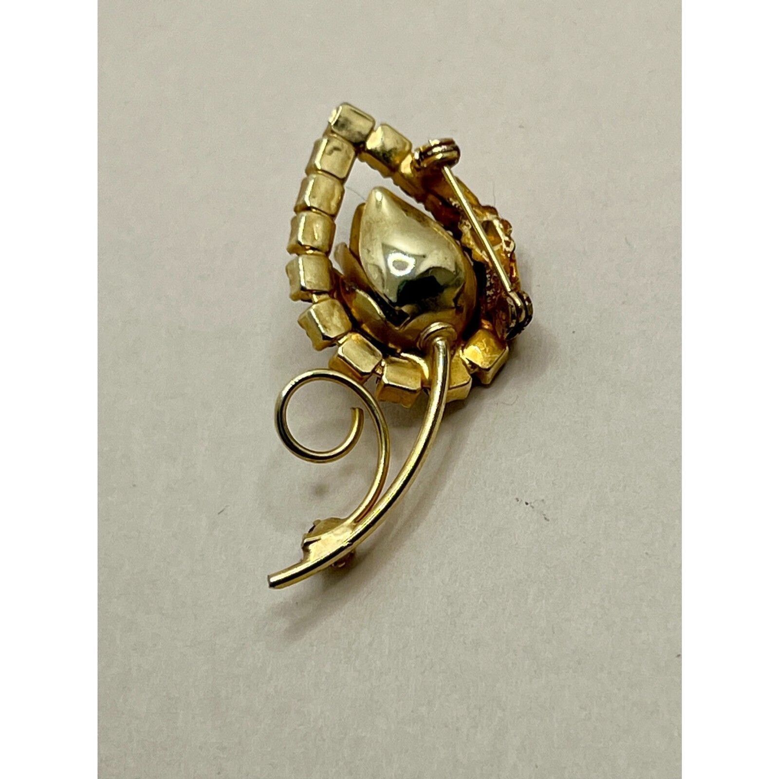 Other Rare Tulip Peach Rhinestone Brooch Vintage 3D Art Nouveau Size ONE SIZE - 3 Thumbnail