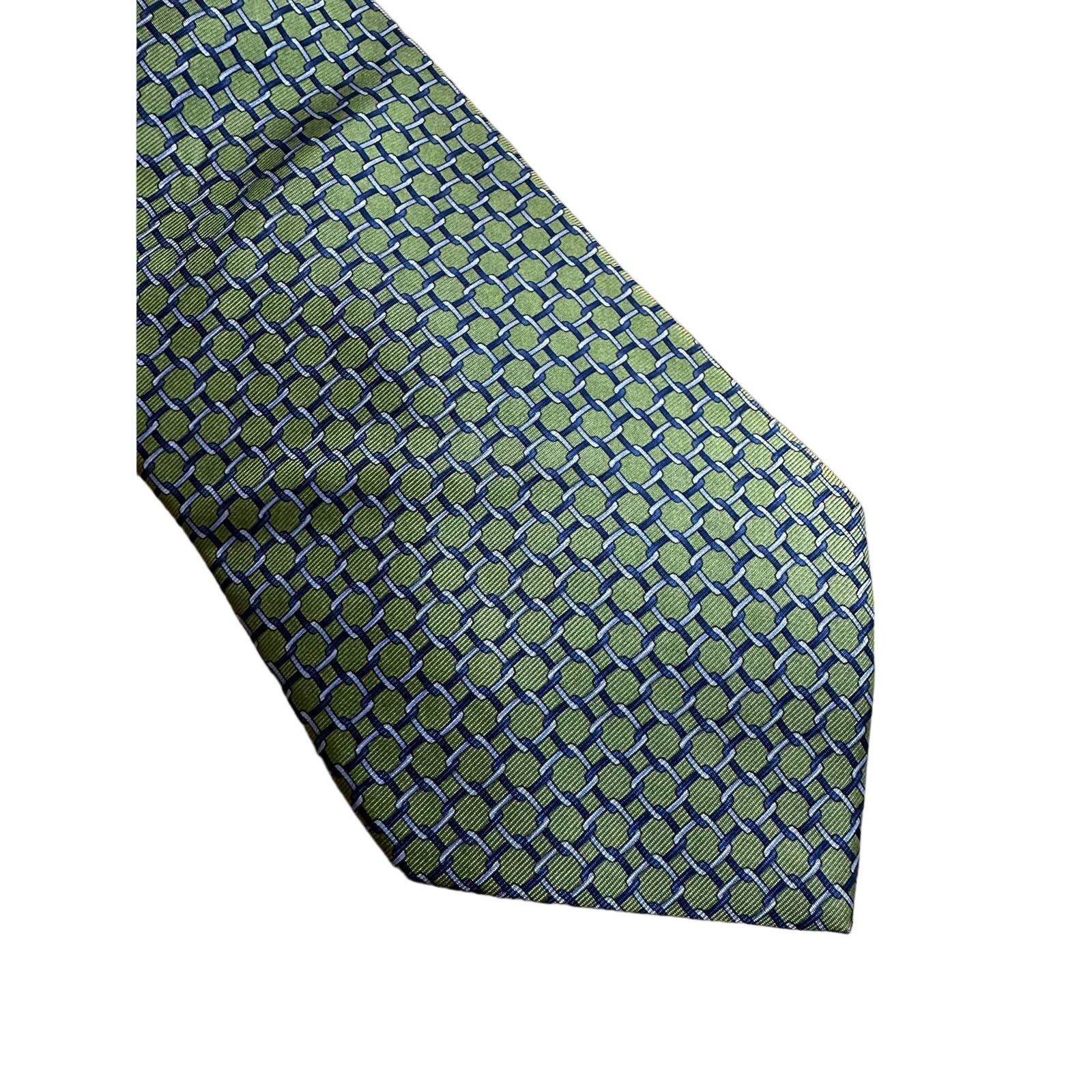 Arrow Vintage Arrow 90s Silk Necktie Green with Blue Chain Print Size ONE SIZE - 3 Thumbnail