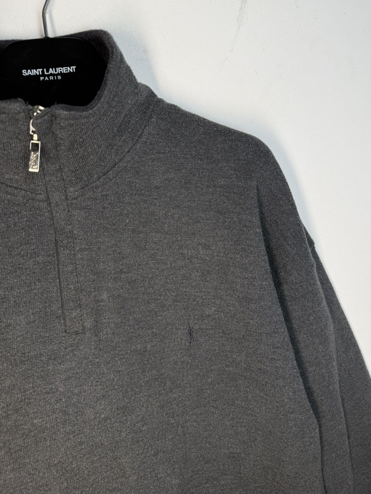 Yves Saint Laurent 90s YSL Sweatshirt 1/4 Quarter Zip Grey Vintage Sweater Size US XL / EU 56 / 4 - 19 Thumbnail