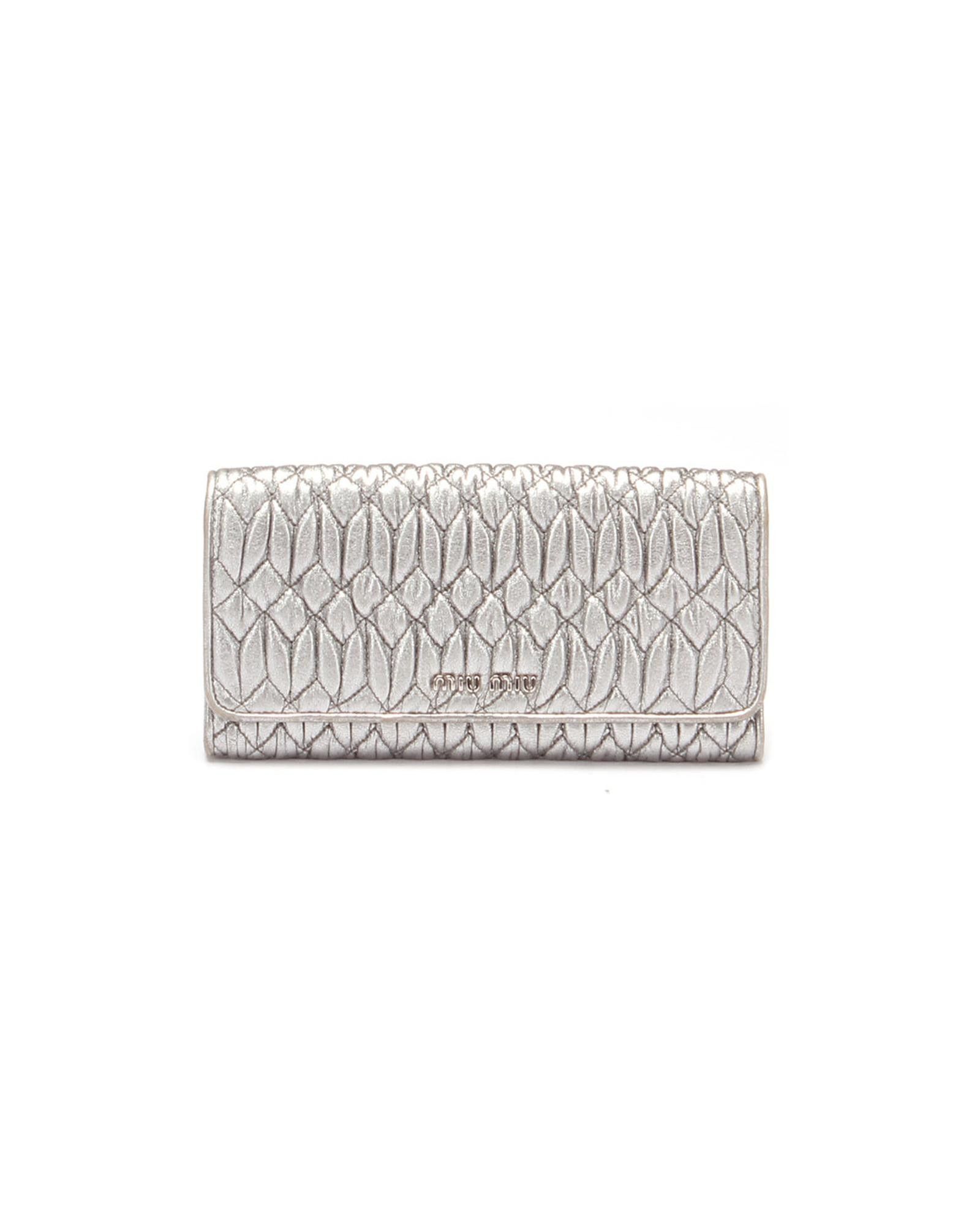 image of Miu Miu Silver Leather Matelasse Long Wallet, Women's