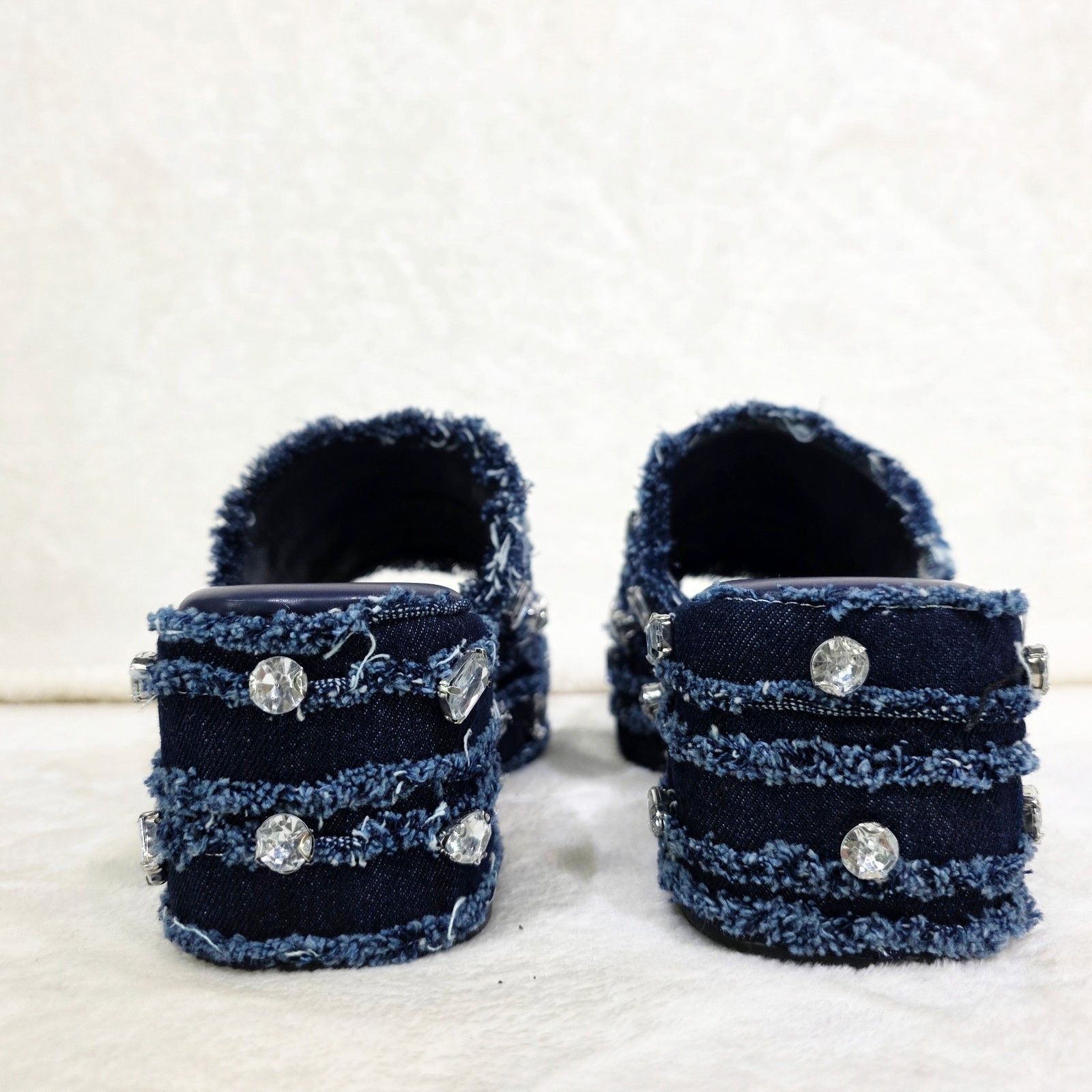 Other Hipster Denim Distressed Frayed Trim Rhinestone 2" Flatform Size US 9 / IT 39 - 5 Thumbnail