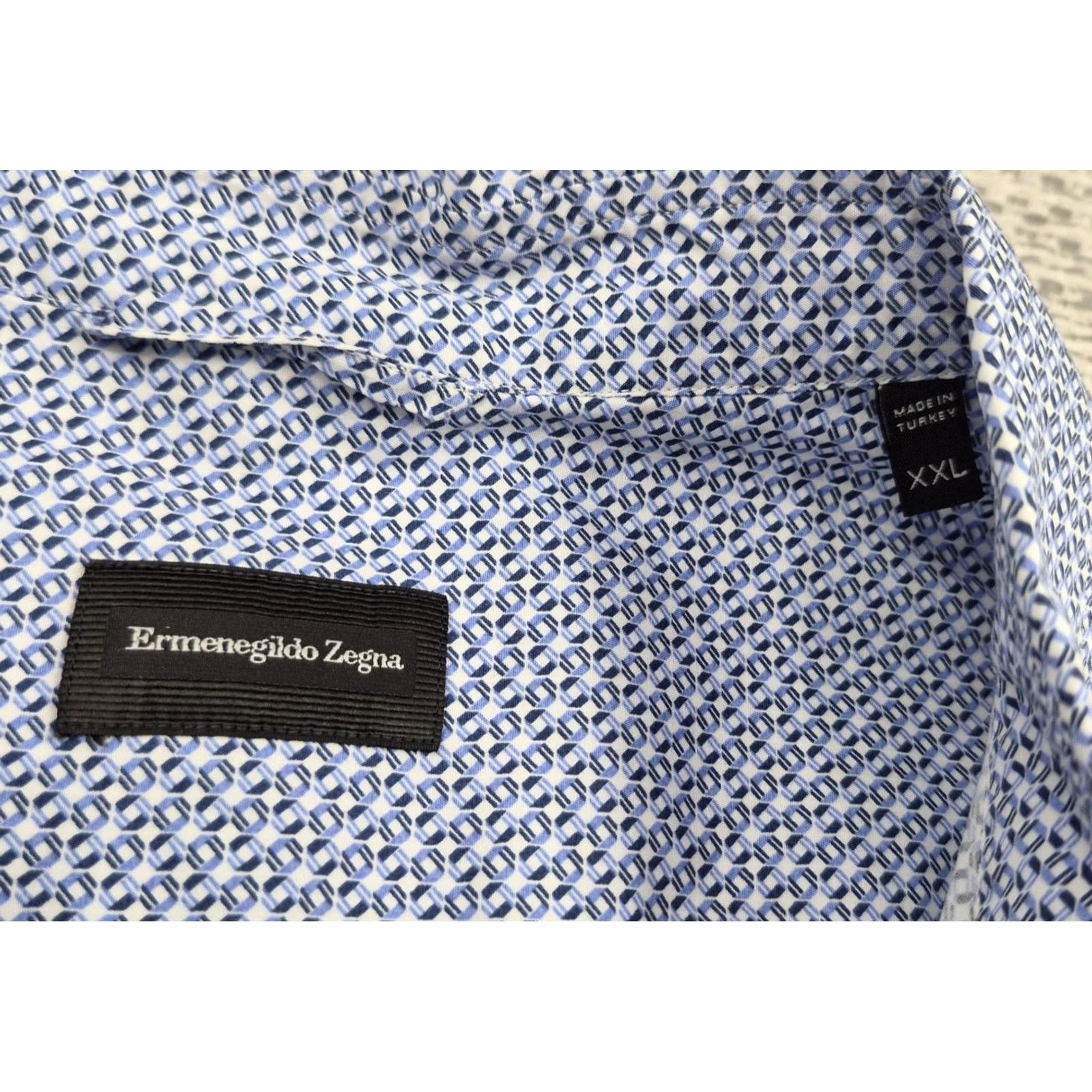 Ermenegildo Zegna VINTAGE Ermenegildo Zegna Button Up Shirt Mens 2XL Blue Geometric Dress Long Sleeve Size 48R - 5 Thumbnail