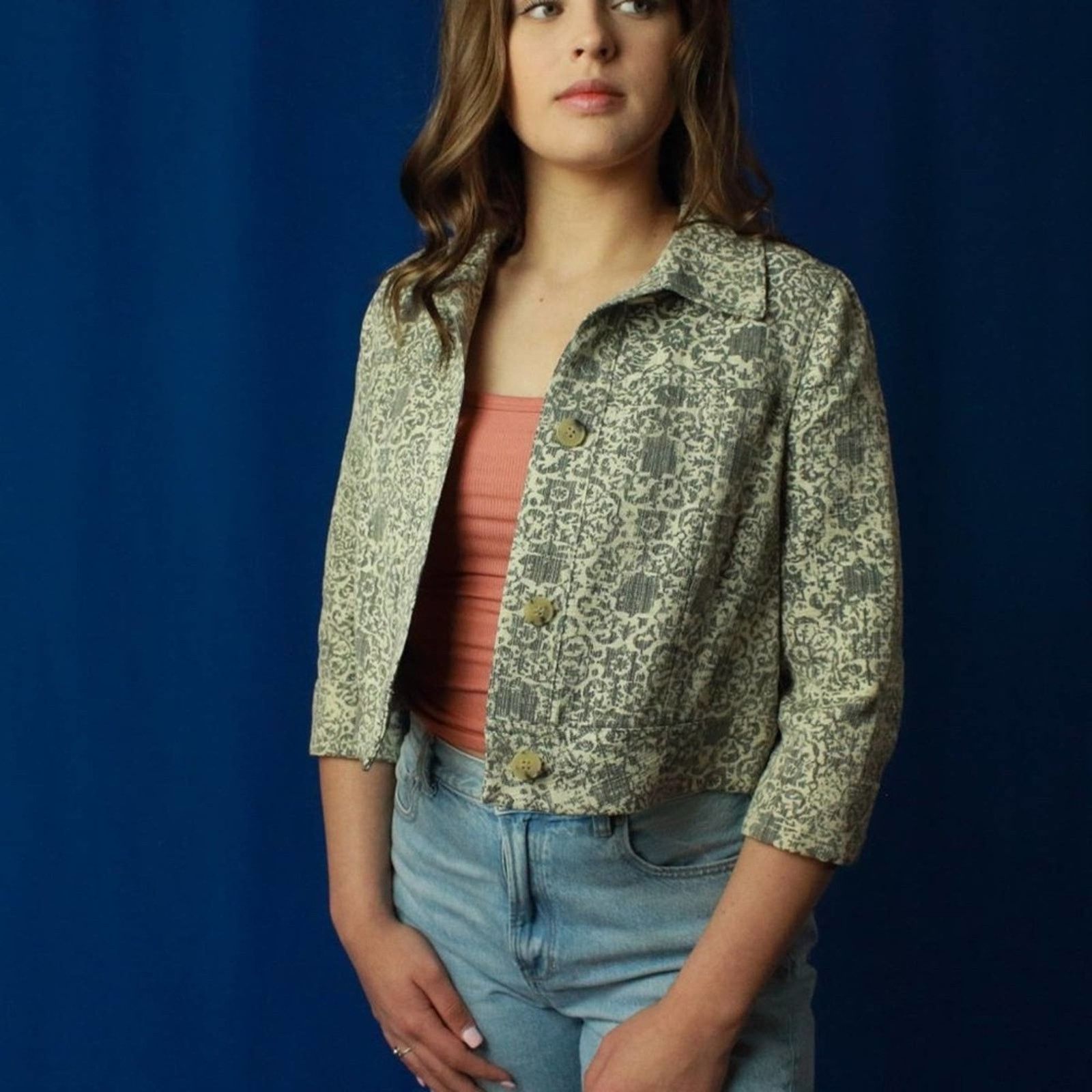 Theory Theory Ecru Brocade Cropped Box Jacket - M Size M / US 6-8 / IT 42-44 - 2 Thumbnail