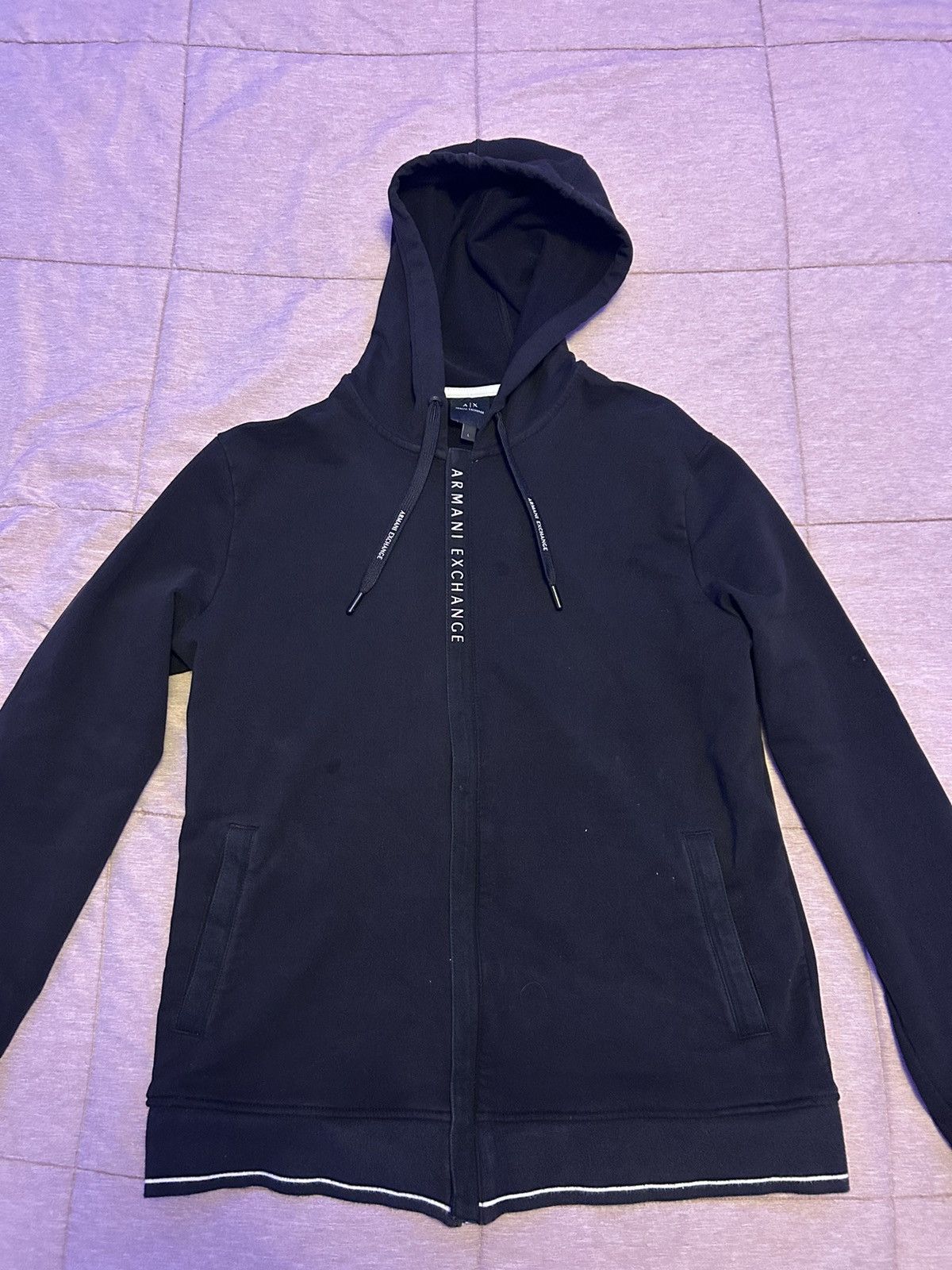 Armani exchange logo placket zip up hoodie online