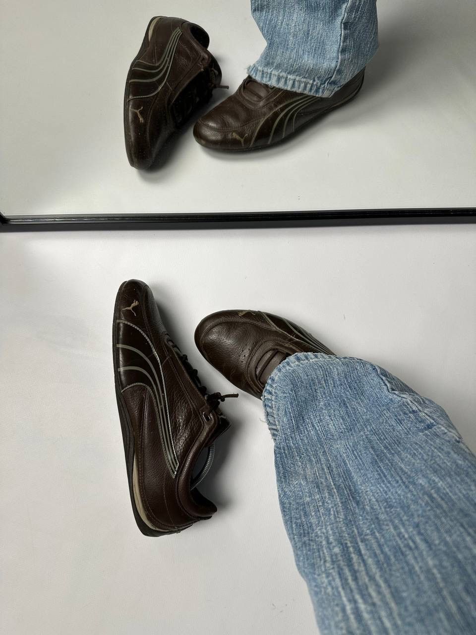 靴 00's Puma archive Leather Brown Sneakers Puma Vintage Puma Brown Archive Leather Shoes 00s Y2K