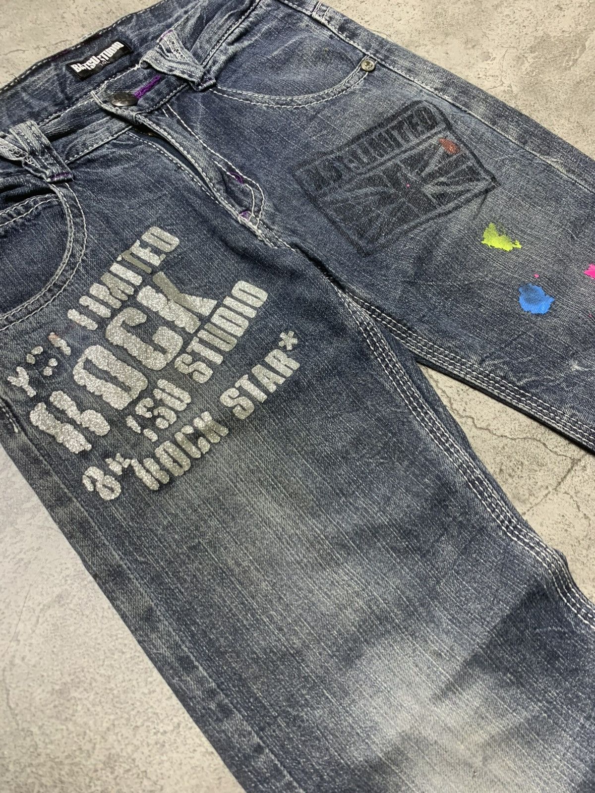 Japanese Brand 2000s Ba Tsu Studio - Rock Star Jeans DIY Paint-Splatter Size US 30 / EU 46 - 4 Thumbnail