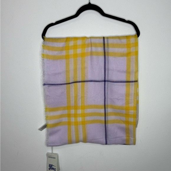 Burberry Burberry Check-Pattern Fringed Wool Scarf Purple Yellow Size ONE SIZE - 2 Thumbnail