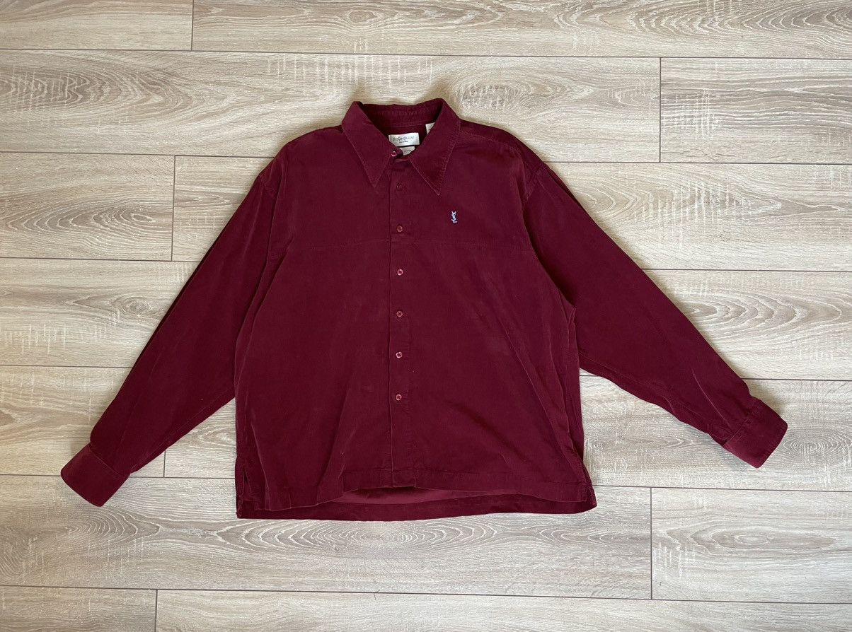 Vintage × Yves Saint Laurent Corduroy YSL Shirt Velvet Burgundy Yves Saint Laurent Shirt Size US XL / EU 56 / 4 - 1 Thumbnail
