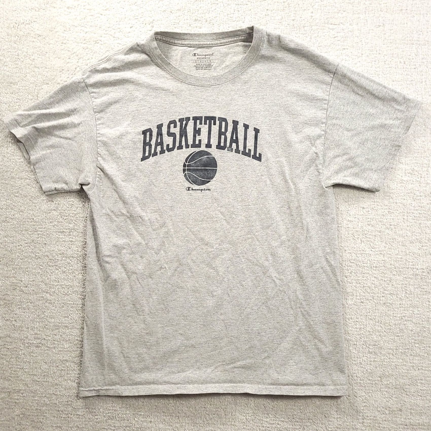 Champion Champion Mens Shirt Large Gray Spell Out Short Sleeve Basketball Logo Shirt Men L Gray 90s Vintage Not N/A Size US L / EU 52-54 / 3 - 2 Thumbnail