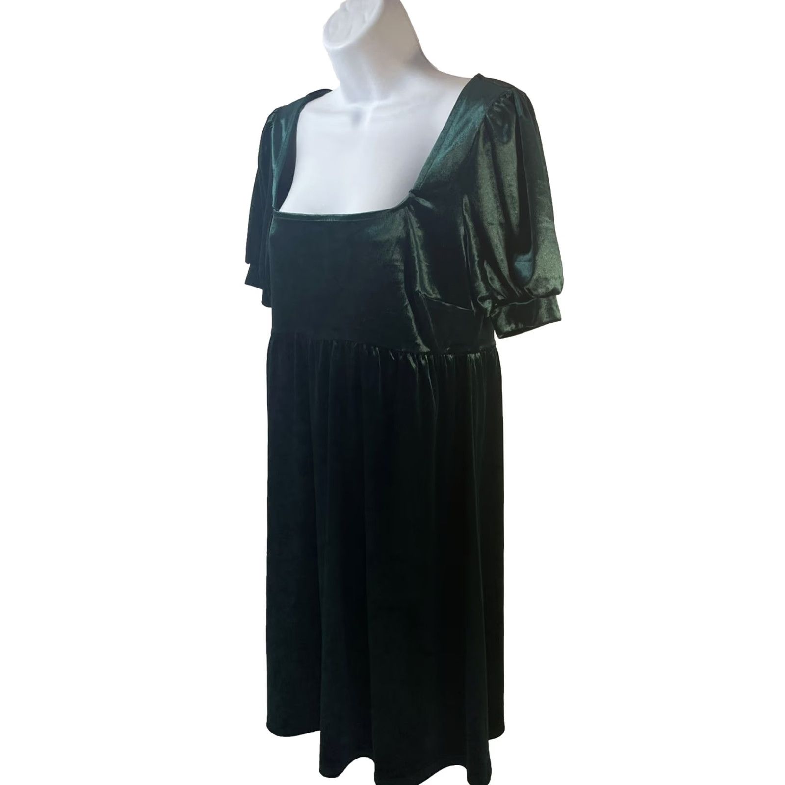 Vintage Trixxi Clothing Company Dress Women Medium Emerald Green Square Neck Zip Button Knit Polyester Spandex Shift Knee Length Short Sleeve Vintage No Size M / US 6-8 / IT 42-44 - 5 Thumbnail