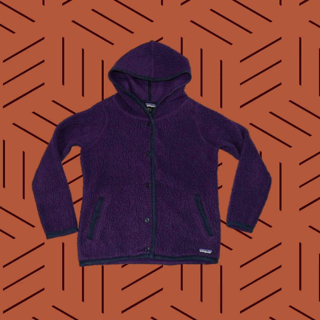 Patagonia PATAGONIA WOMENS FLEECE SHEARLING CARDIGAN HOODED BUTTON UP PURPLE EGGPLANT SZ S Size S / US 4 / IT 40 - 1 Thumbnail