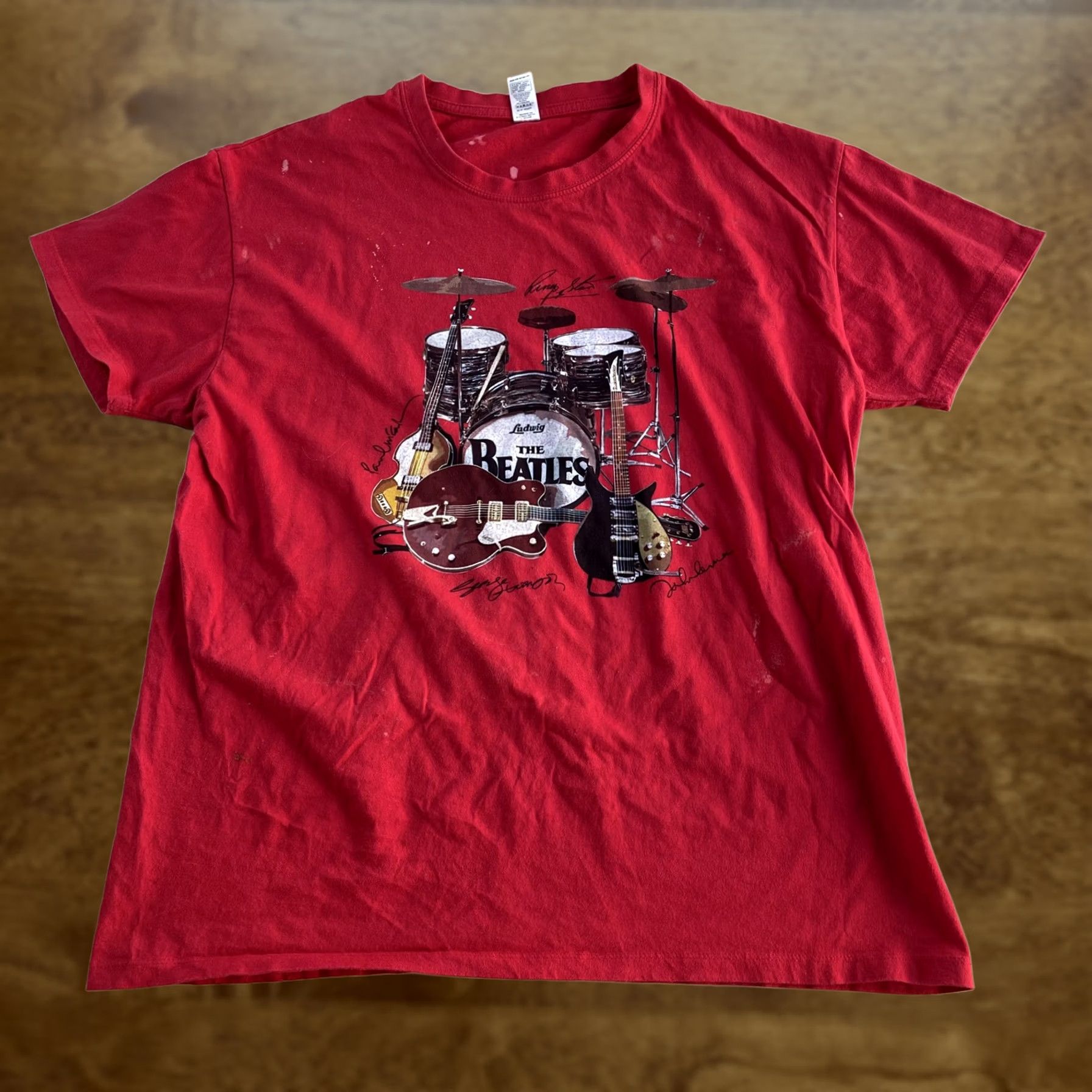 Vintage The Beatles Shirt Womens XL Red Drum Kit Guitars Graphic Band Tee T-Shirt Size XL / US 12-14 / IT 48-50 - 1 Thumbnail