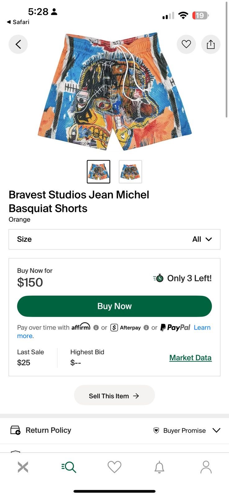 Bravest Studios BRAVEST STUDIOS JEAN MICHEL BASQUIAT SHORTS Size US 36 / EU 52 - 5 Thumbnail
