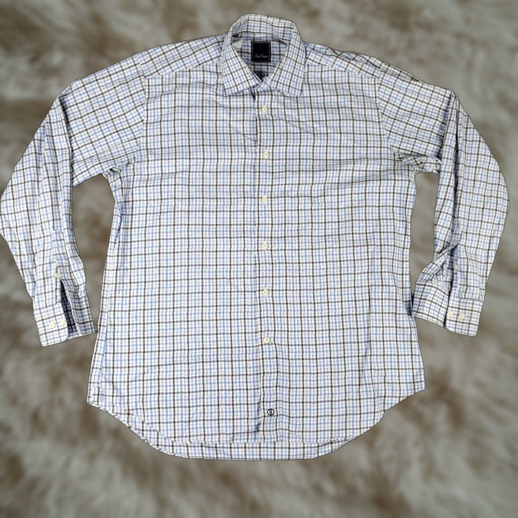 David Donahue David Donahue Shirt Mens Size 16.5 Blue Plaid Dress Button Up Long Sleeve Size 42R - 1 Thumbnail