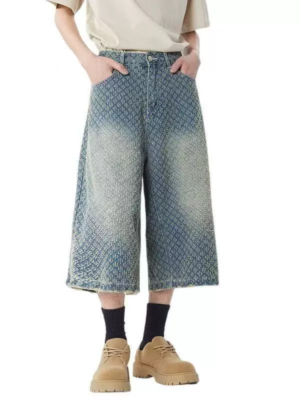 Jean American men's wide-leg casual straight plaid denim shorts Size US 32 / EU 48 - 5 Thumbnail