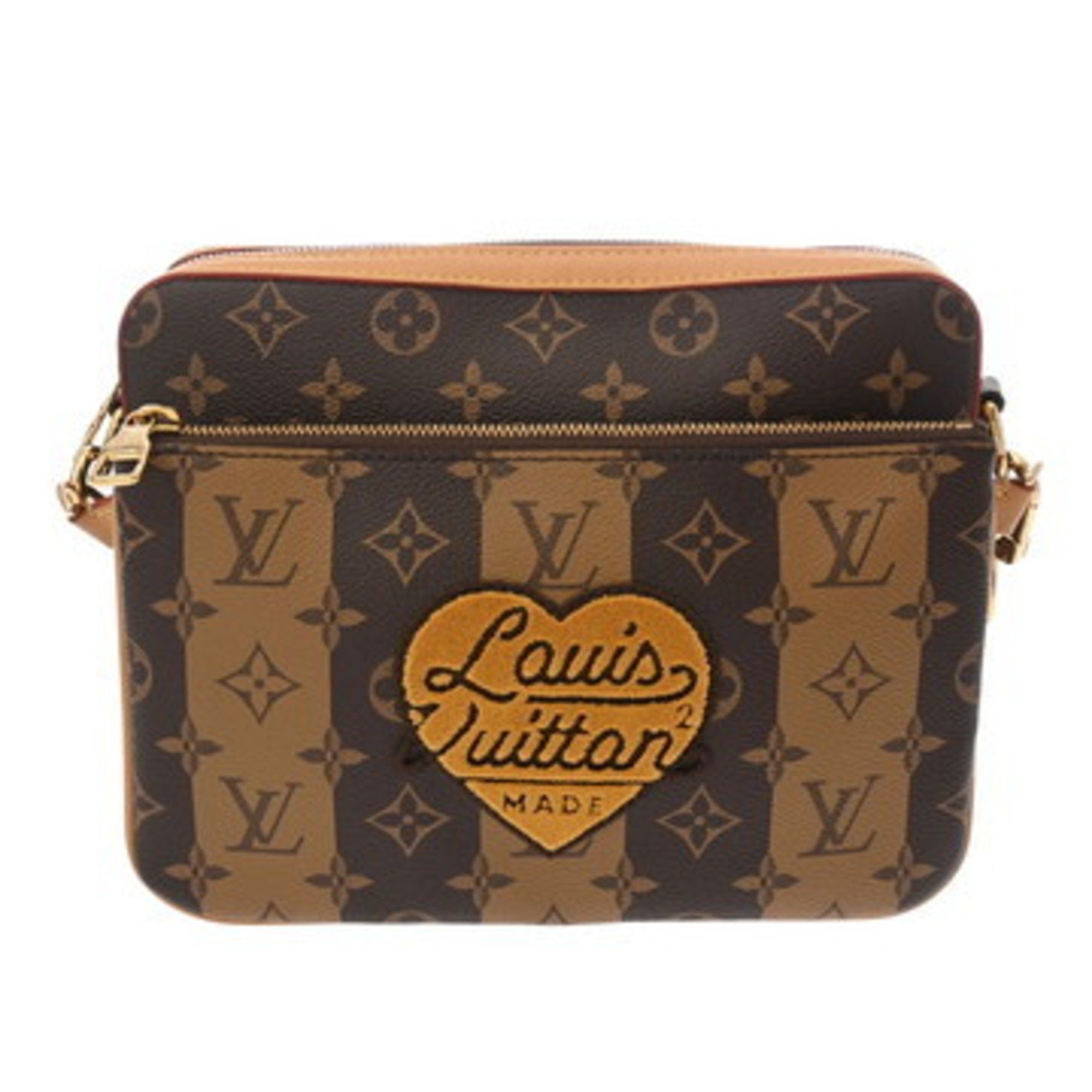 Louis Vuitton Monogram Stripe Trio Messenger Nigo Collaboration Brown M45965 Women's Canvas Shoulder Bag