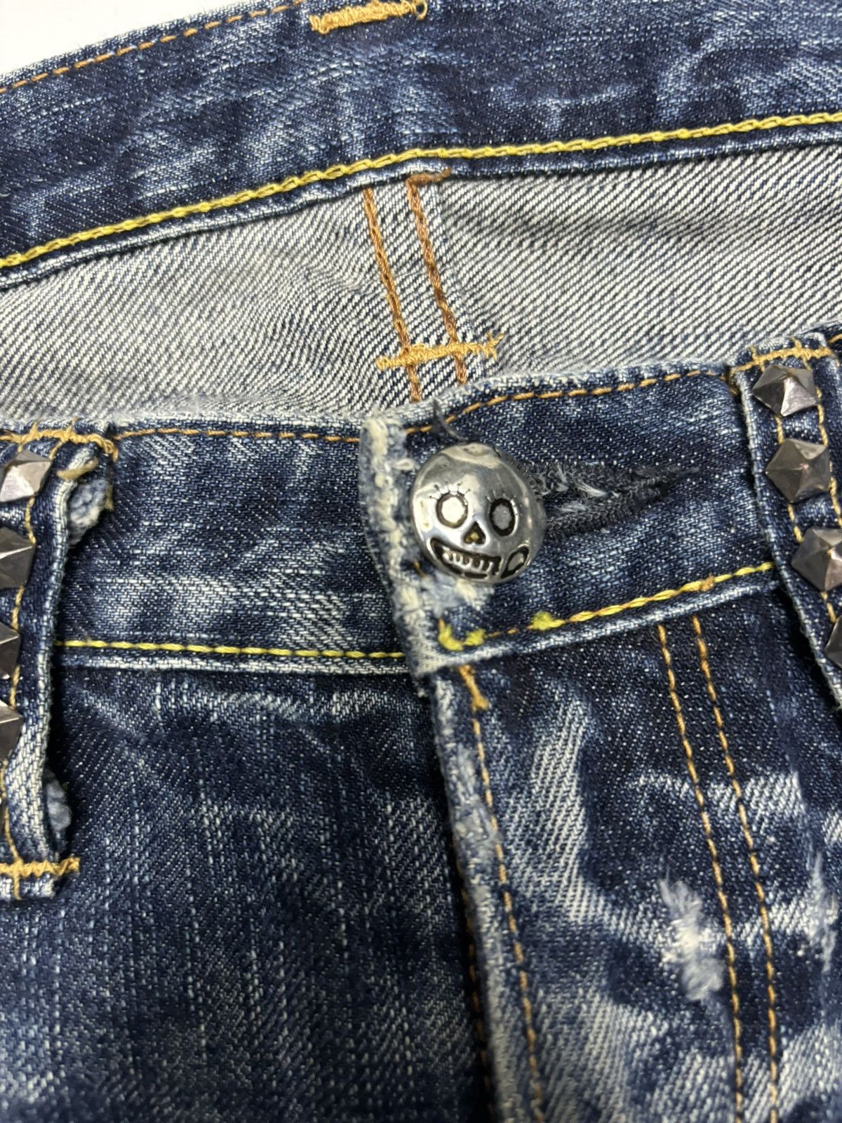 Who Decides War 🔥Edwin 503 Pierced & Studs Flared Jeans Low Rise Size US 32 / EU 48 - 11 Thumbnail