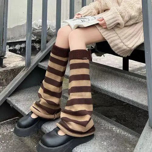 Knitted Leg Warmer Stripe Loose Fit Sock