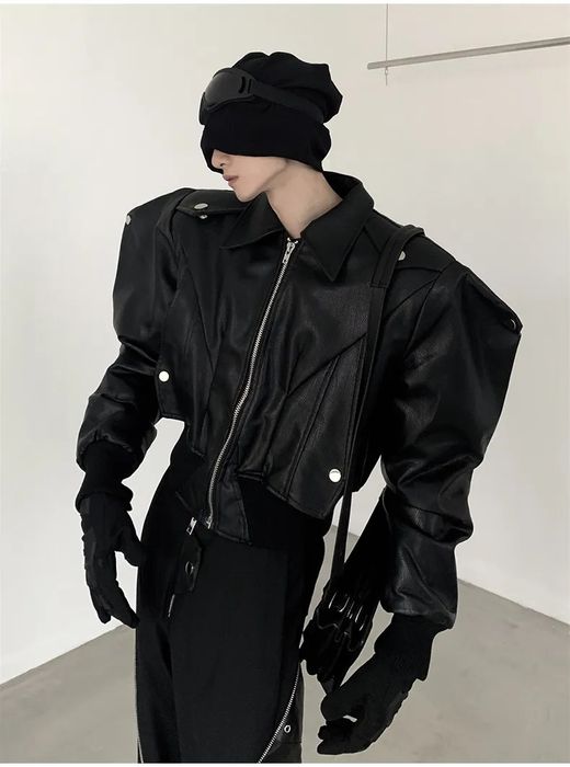 Designer Oversized Pu Leather Jacket with Shoulder Pads Grailed