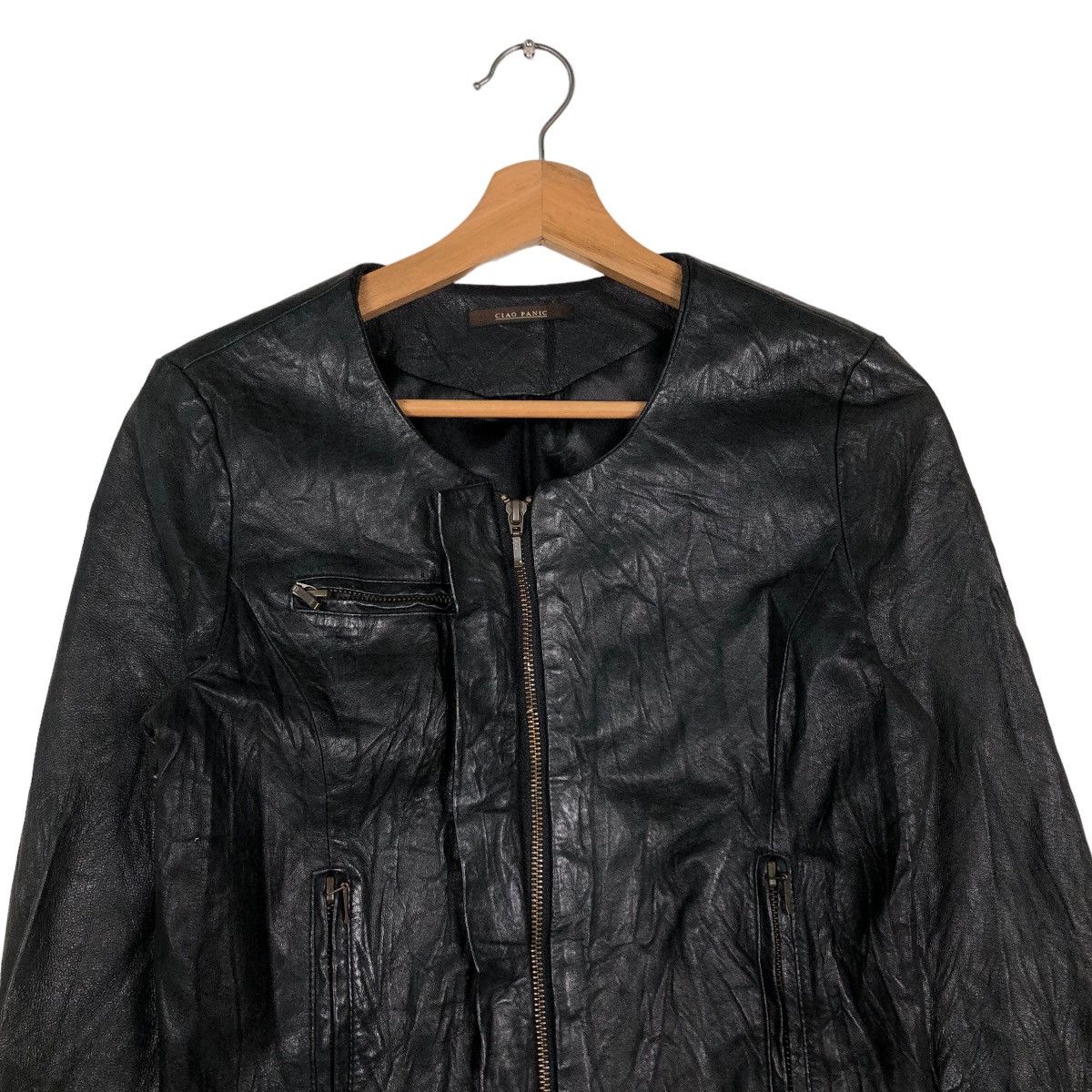 Japanese Brand 📌CROPPED BIKER LEATHER JACKET CIAO PANIC JAPAN Size M / US 6-8 / IT 42-44 - 3 Thumbnail