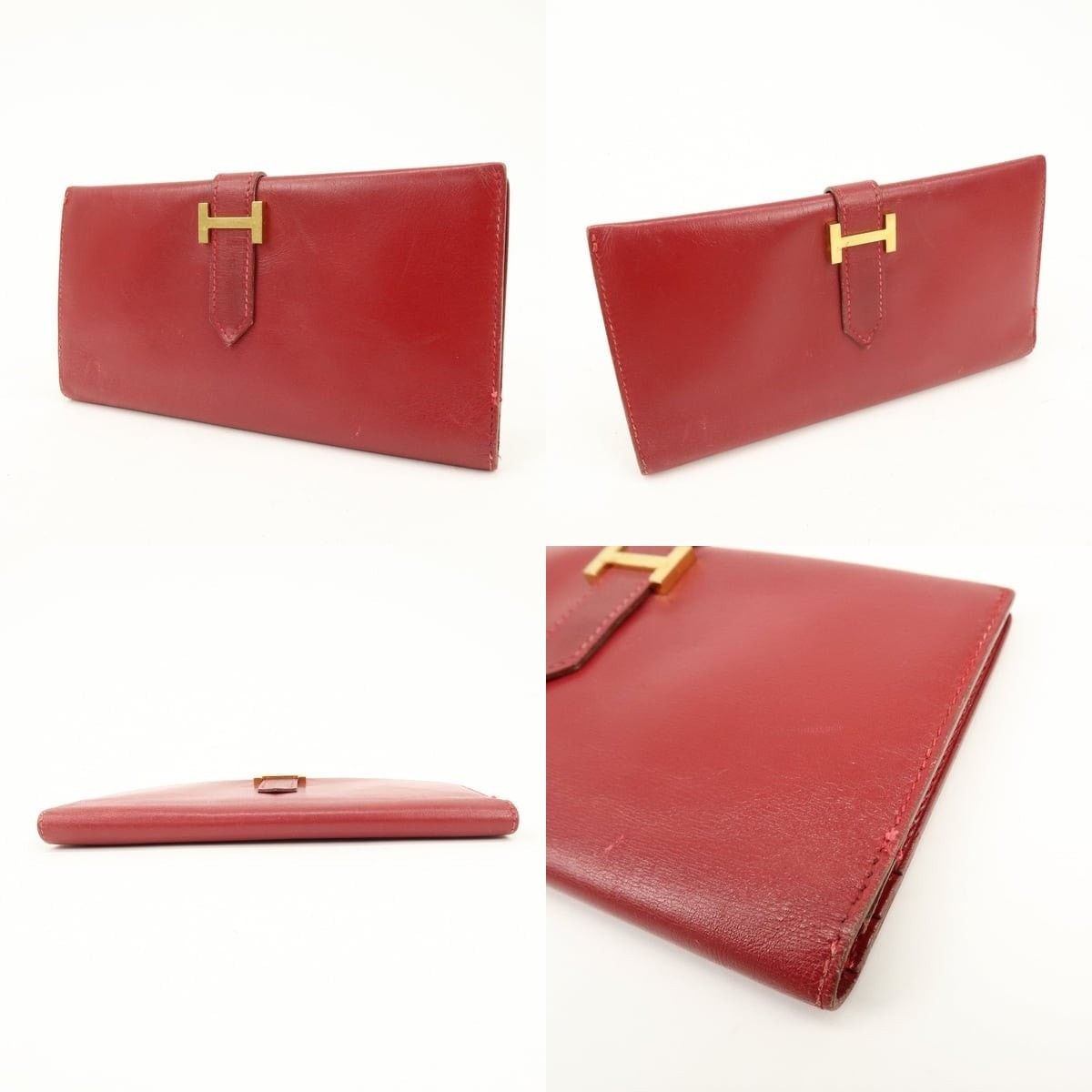 Hermes Hermes Bearn Classic Box Calf Bi-fold Long Wallet Red Size ONE SIZE - 3 Thumbnail