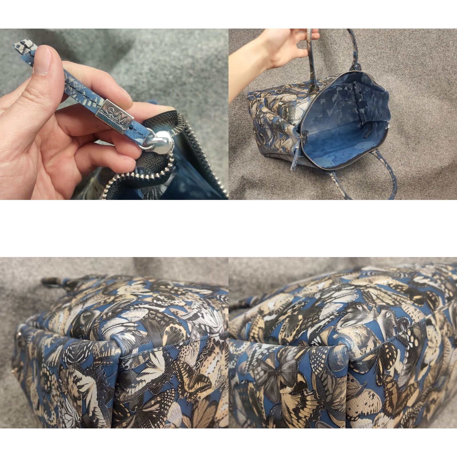 Gianni Chiarini Gianni Chiarini Italy Designer Handbag Shoulder Bag Blue Logo Butterfly - Medium - PVC Lining - PVC Exterior - Blue Hardware - Rayon - Women's Bag Size ONE SIZE - 9 Thumbnail