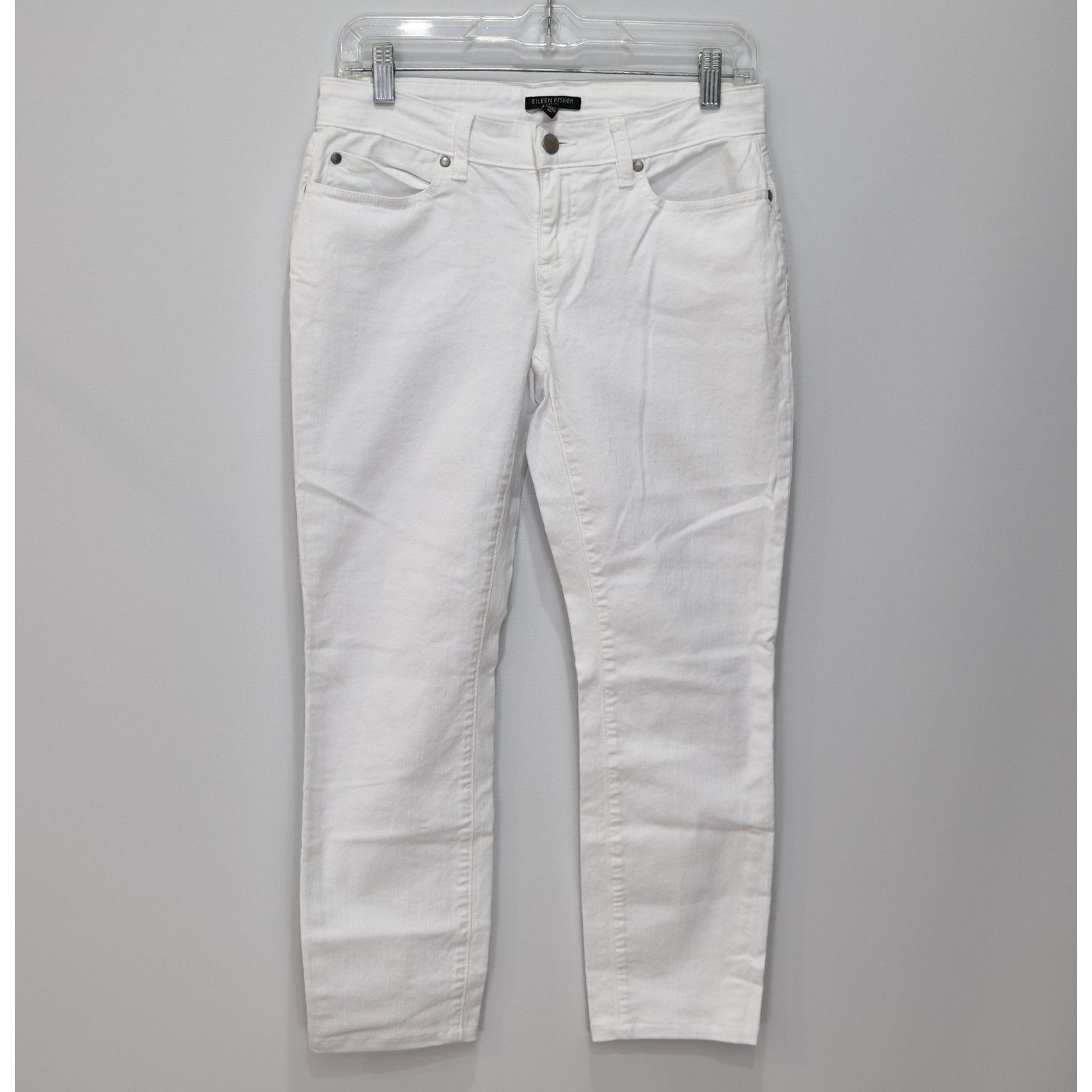 Eileen Fisher EILEEN FISHER White Cotton Denim 5-Pocket Jeans Size 4P Size 29" - 2 Thumbnail