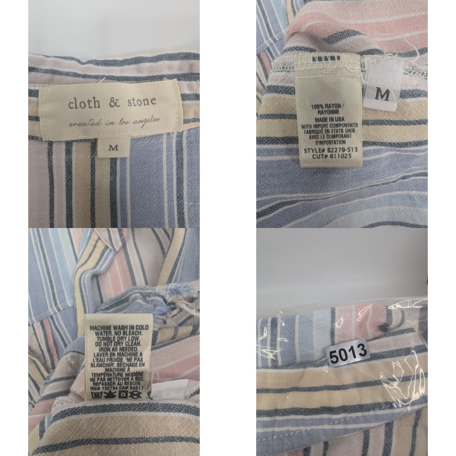 CLOT Cloth & Stone Button-Up Blouse Striped Multicolor Rayon Frayed Hem Raw Edge Size M Womens Size M / US 6-8 / IT 42-44 - 8 Thumbnail