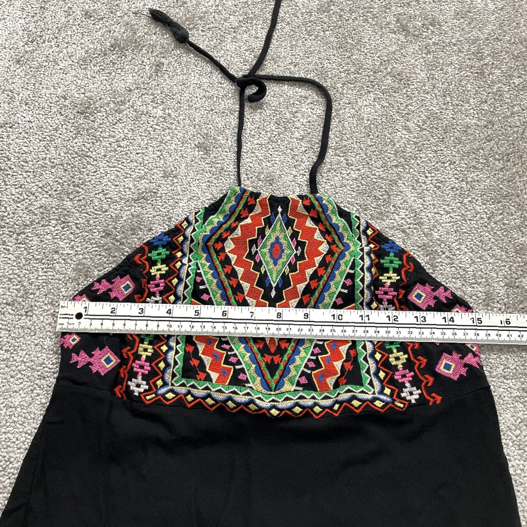 Vintage GIANNI BINI Dress Women's A-Line Sleeveless Halter Embroidered Geometric Tribal Black L Dress Size L / US 10 / IT 46 - 5 Thumbnail