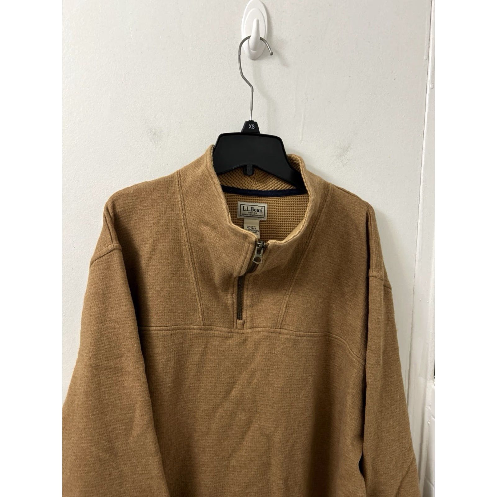 Vintage LL Bean 1/4 Zip Mens XL Brown Waffle-Knit Pullover Sweater L/S Mock Neck Zip 525689 Size US XL / EU 56 / 4 - 2 Thumbnail