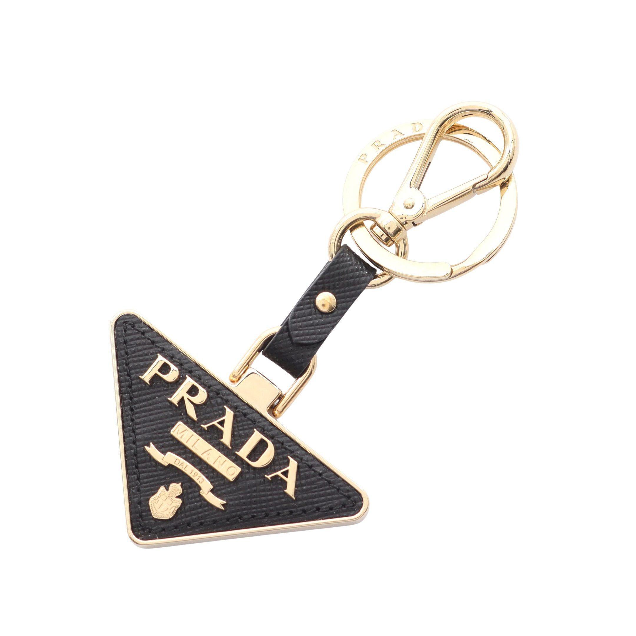 Prada Prada Saffiano Key Ring Gp Leather Gold Black Triangle Size ONE SIZE - 1 Thumbnail