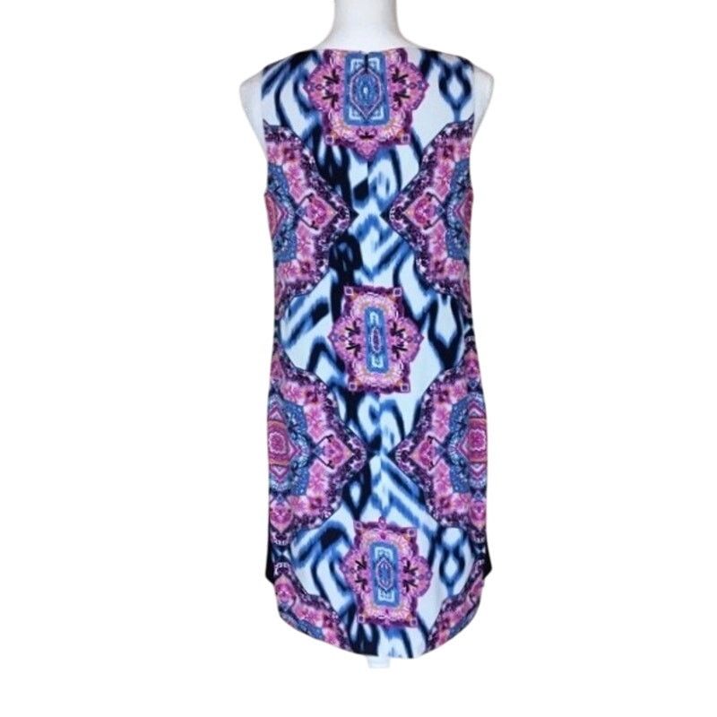 Vince Camuto Vince Camuto Blue Sleeveless Ikat Medallion Shift Dress 10 Size L / US 10 / IT 46 - 5 Thumbnail