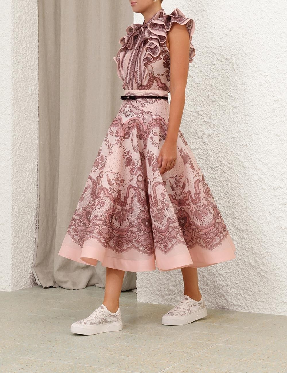 Zimmermann oc11z0925 Crush Flared Linen-Silk Midi Skirt in Multicolor Size 26" / US 2 / IT 38 - 3 Thumbnail